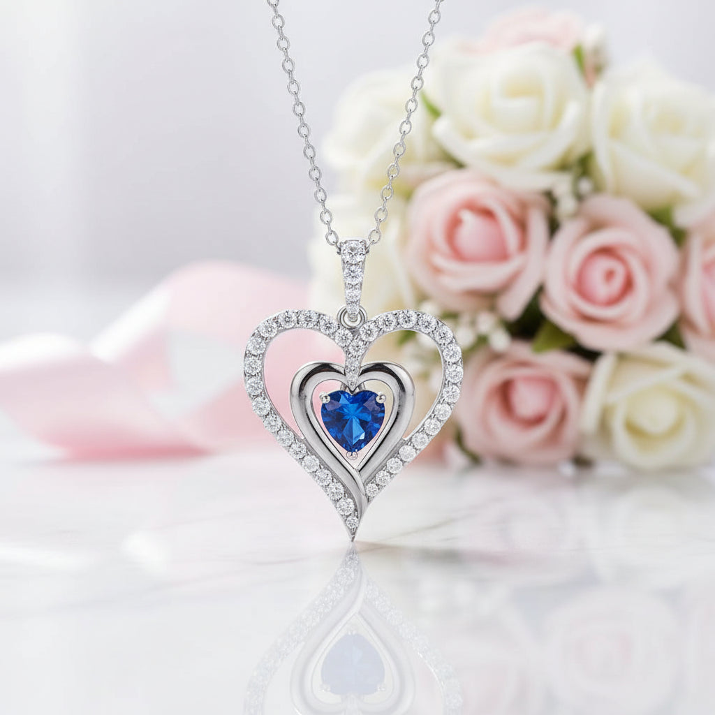 12 Birthstone Gemstone Heart-shaped Necklace-Black Diamonds New York