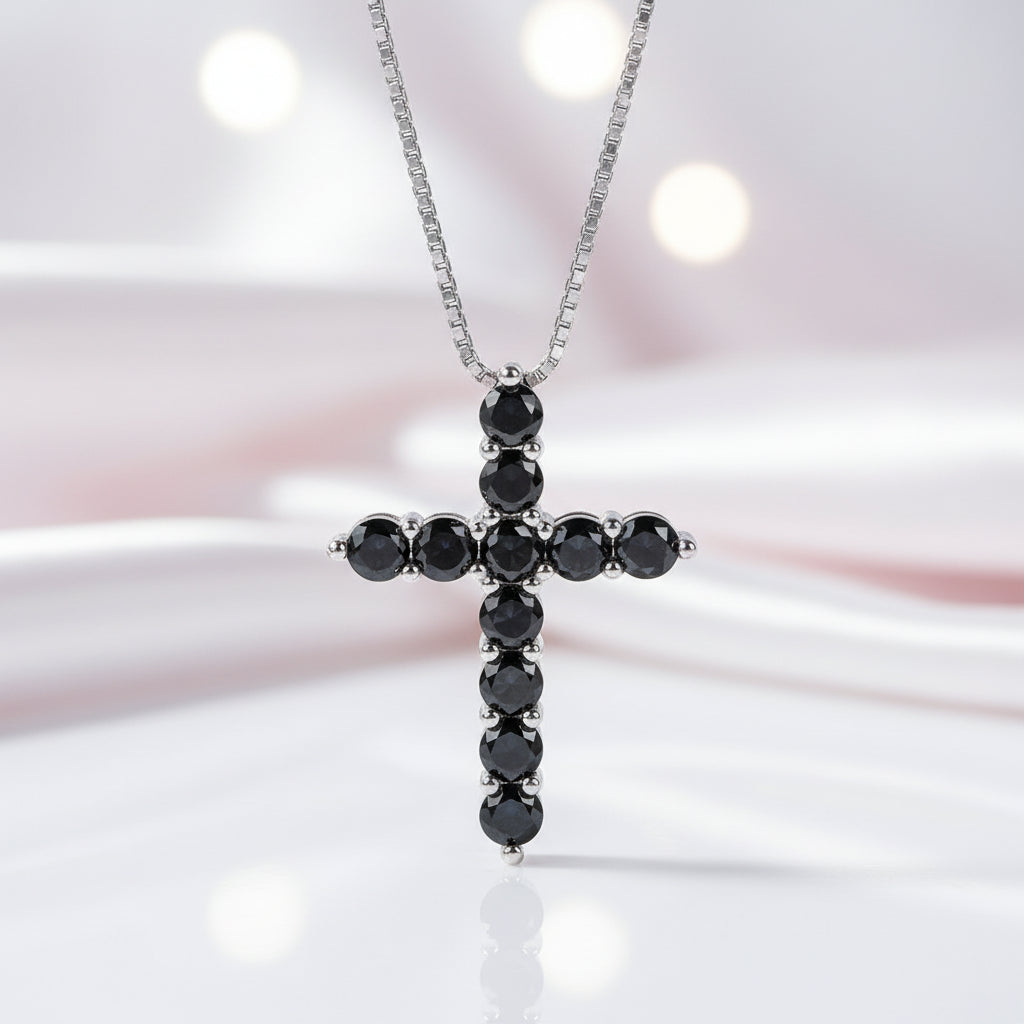 Certified Black Moissanite Cross Pendant Necklace-Black Diamonds New York