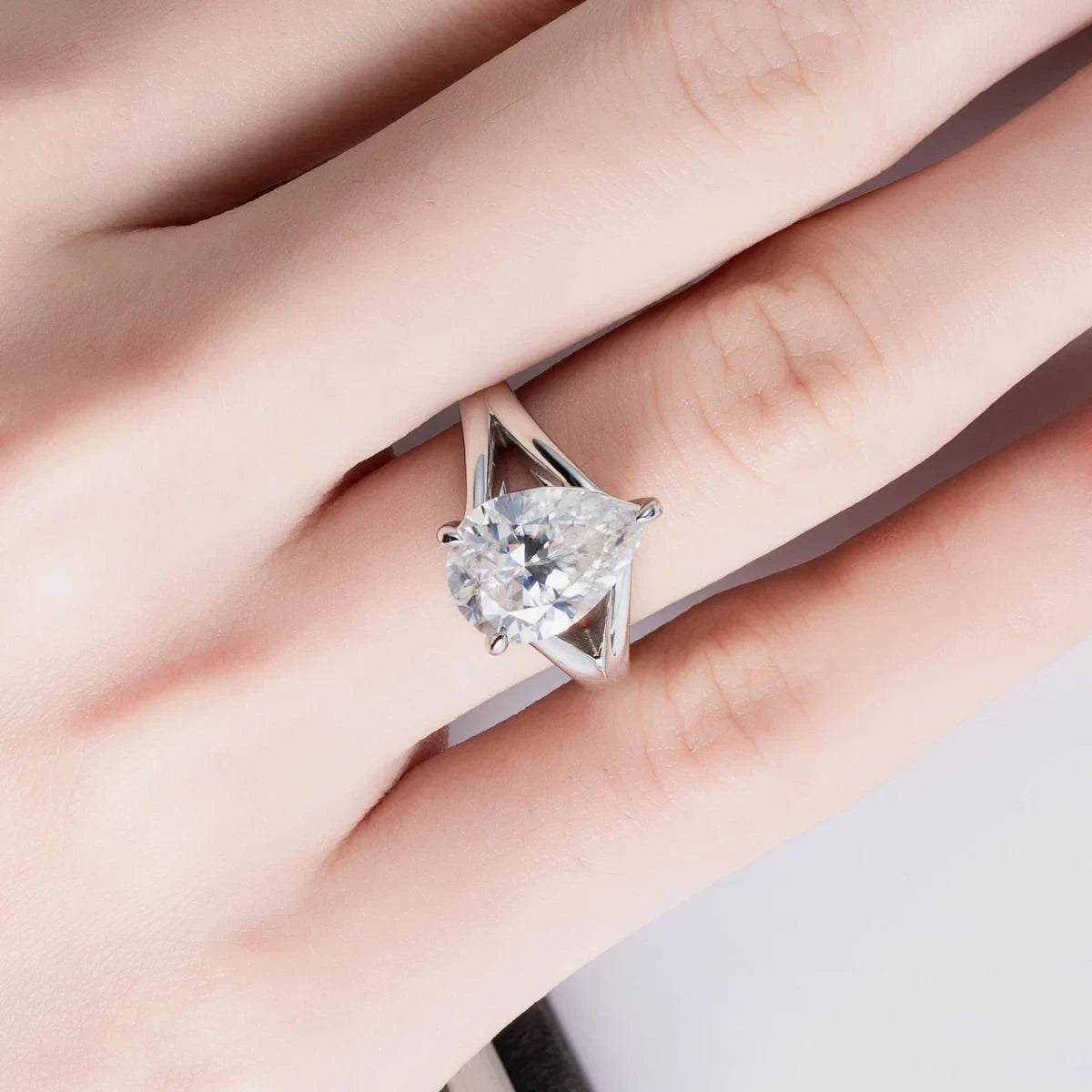 5.0 Ct Pear Cut Moissanite Solitaire Engagement Ring-Black Diamonds New York