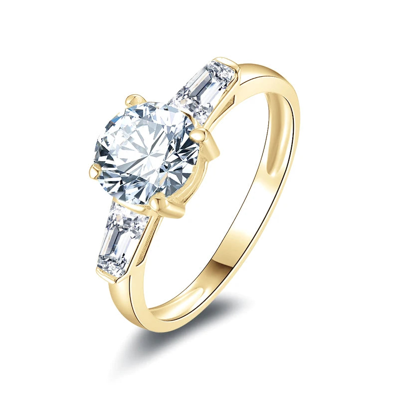 10K Solid Gold 1.2 Ct Round Moissanite Three Stone Engagement Ring-Black Diamonds New York