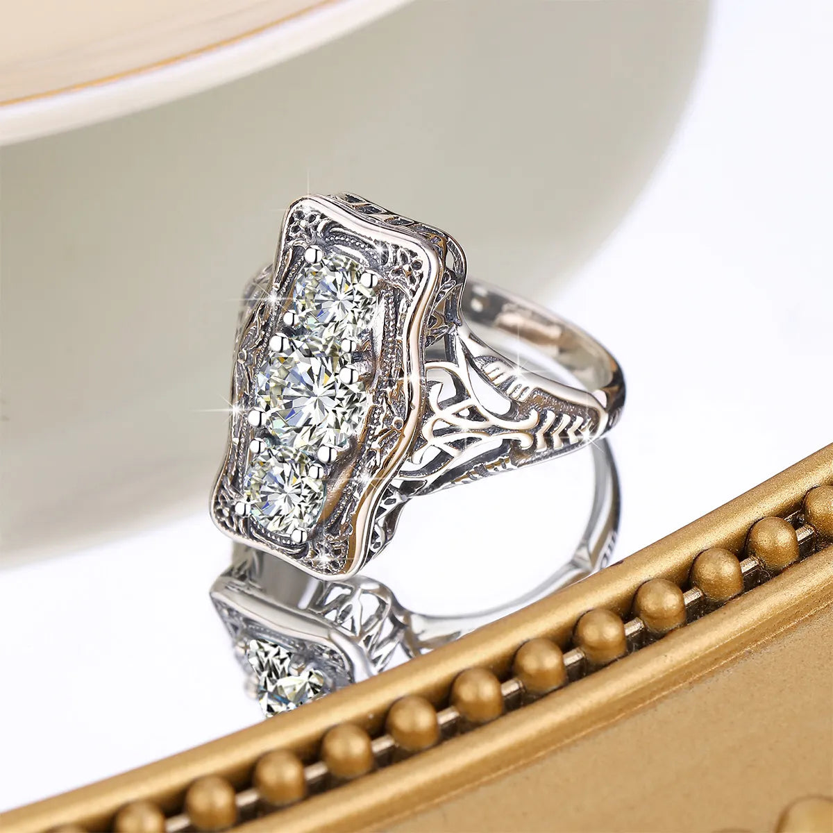 Unique 3 Stone Diamond Engagement Ring-Black Diamonds New York