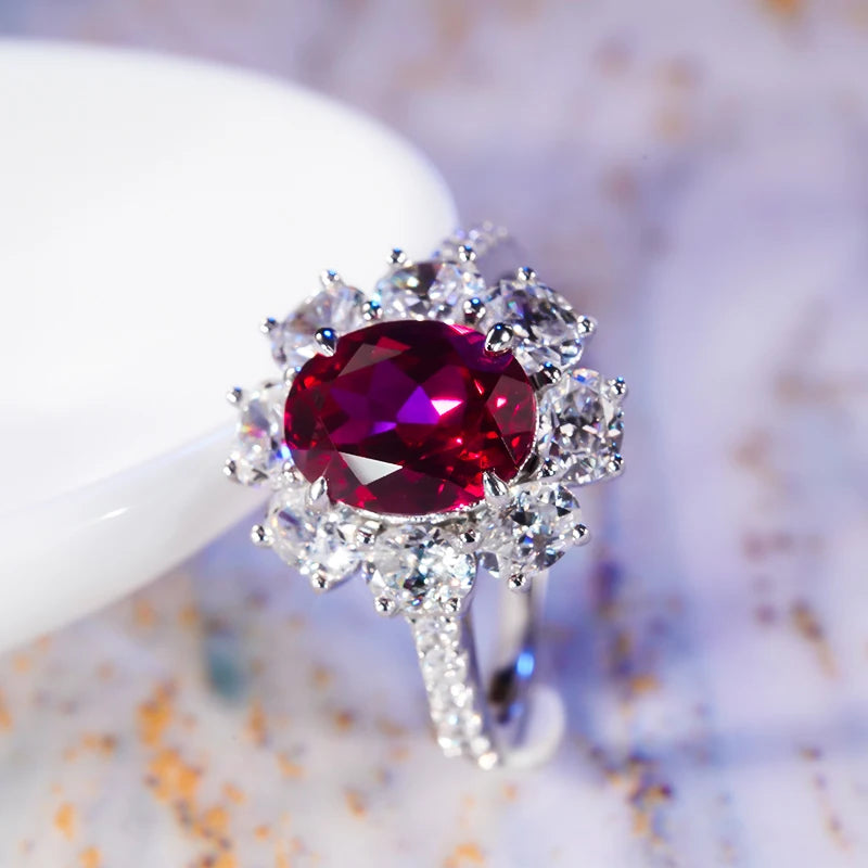 Oval Cut Red Ruby Diamond Halo Engagement Ring-Black Diamonds New York