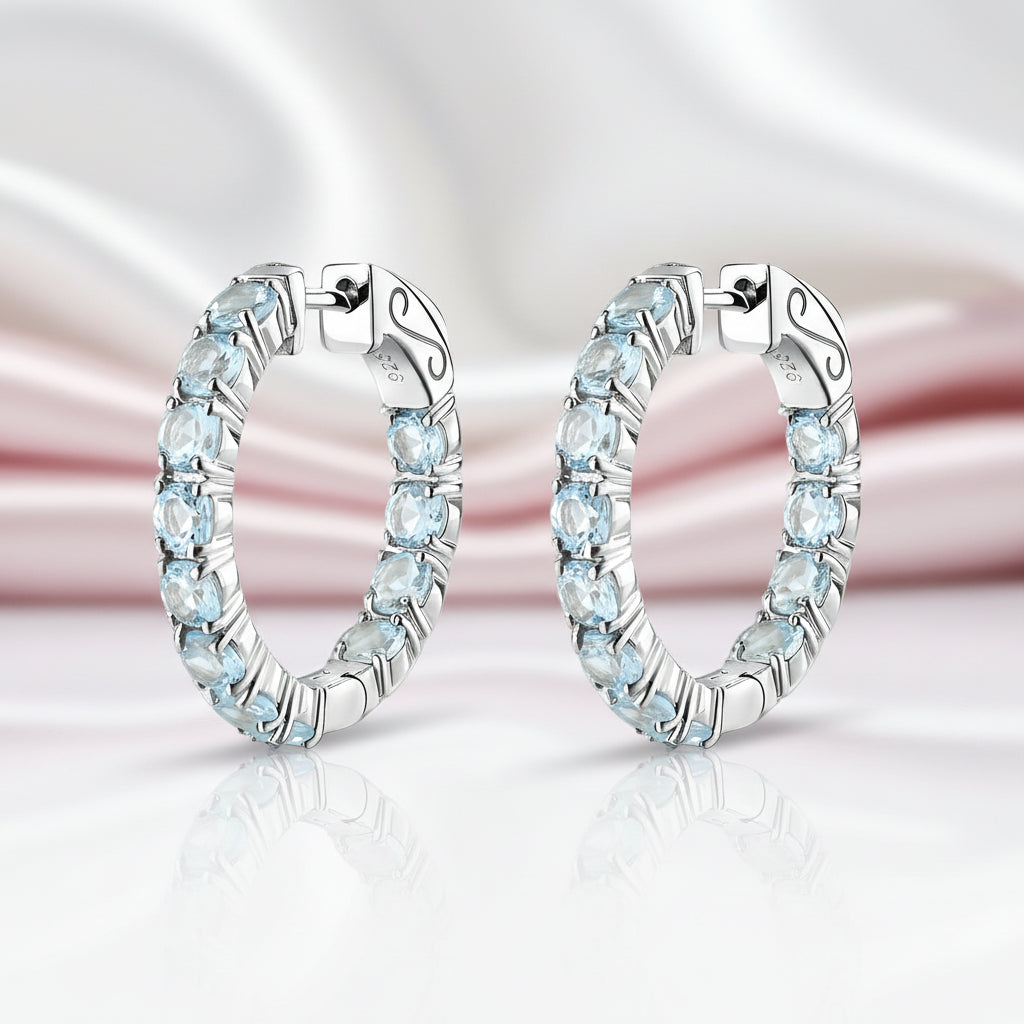Classic Natural Gemstone Hoop Earrings-Black Diamonds New York