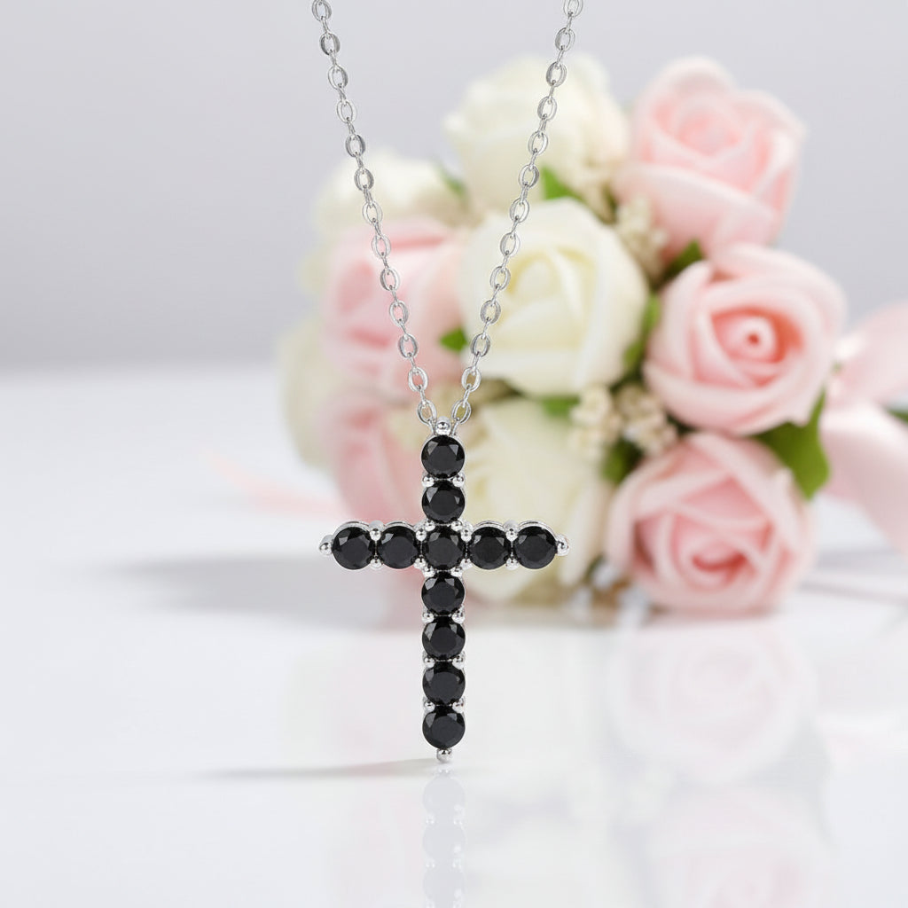 Certified Black Moissanite Cross Pendant Necklace-Black Diamonds New York
