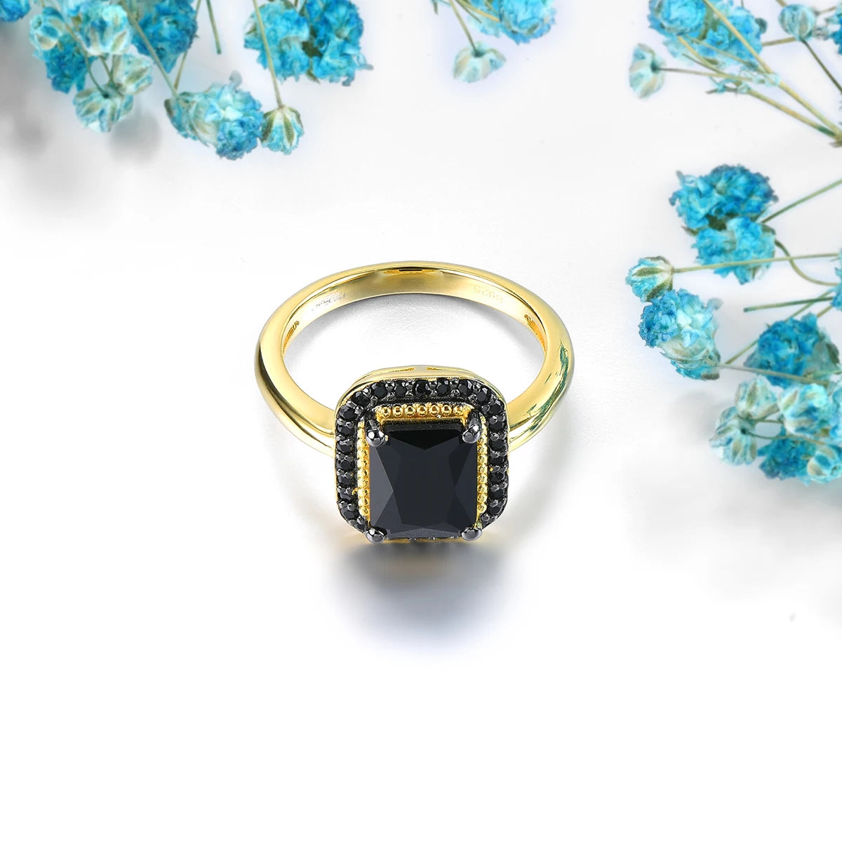 2.6ct Radiant Cut Black Spinel Classic Halo Engagement Ring-Black Diamonds New York