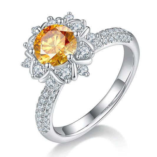 6.5mm Round Cut Moissanite Flower Engagement Ring-Black Diamonds New York