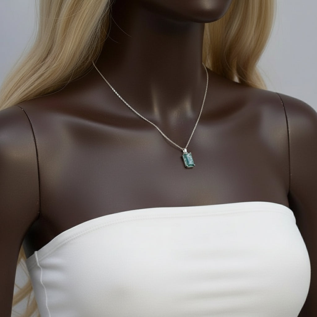 Emerald Cut Moss Agate Necklace-Black Diamonds New York