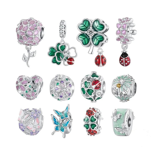 Lovely Flower, Lady Bug, & Clover Spacer Bead Charms
