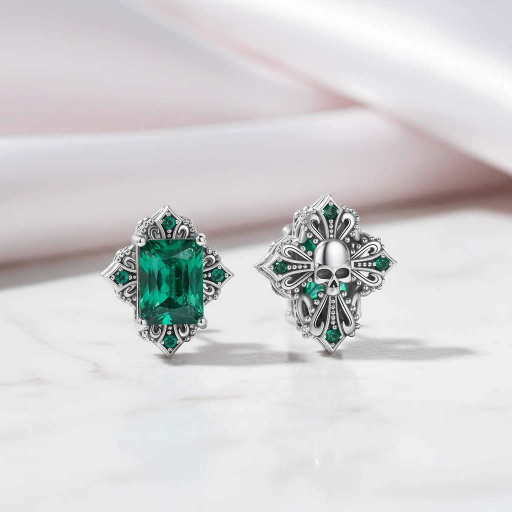 Skull Cross with Green Stones Charm-Black Diamonds New York