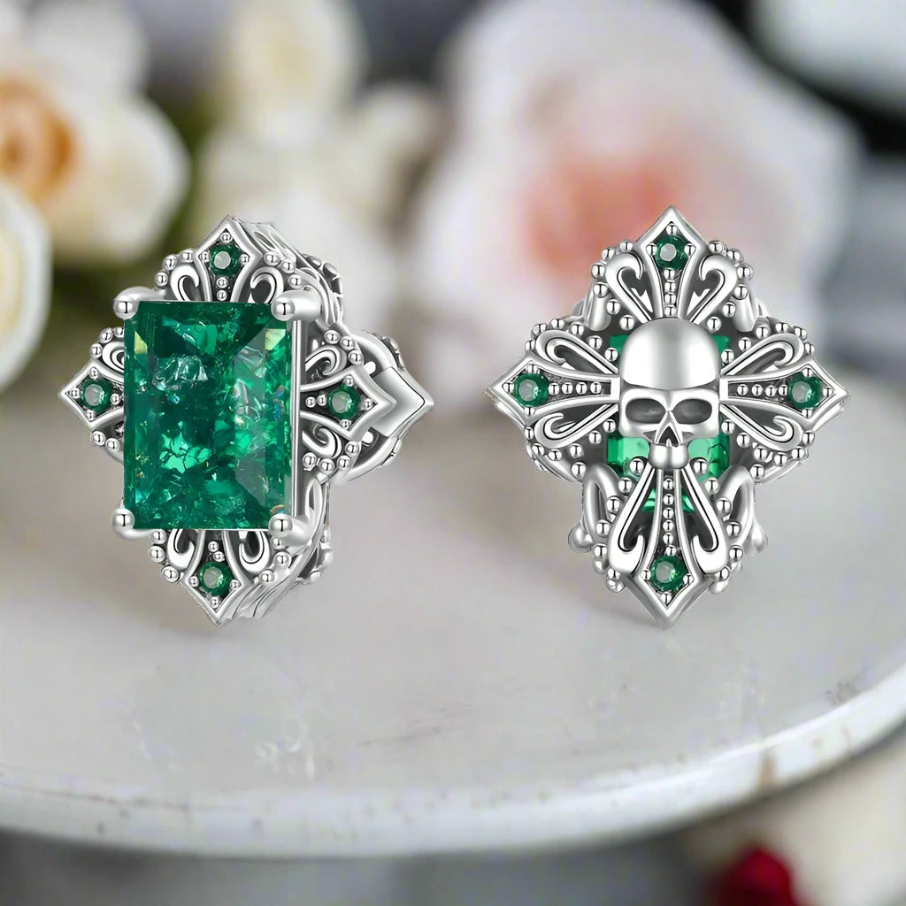 Skull Cross with Green Stones Charm-Black Diamonds New York