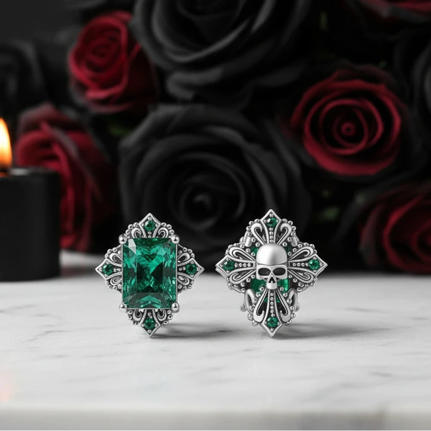 Skull Cross with Green Stones Charm-Black Diamonds New York