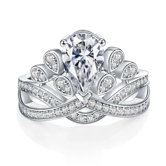 1.5 Ct Pear Diamond Crown Style Engagement Ring-Black Diamonds New York