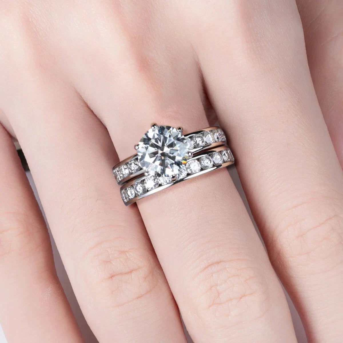 Elegant 3.0 Ct Round Moissanite Engagement Ring Set-Black Diamonds New York