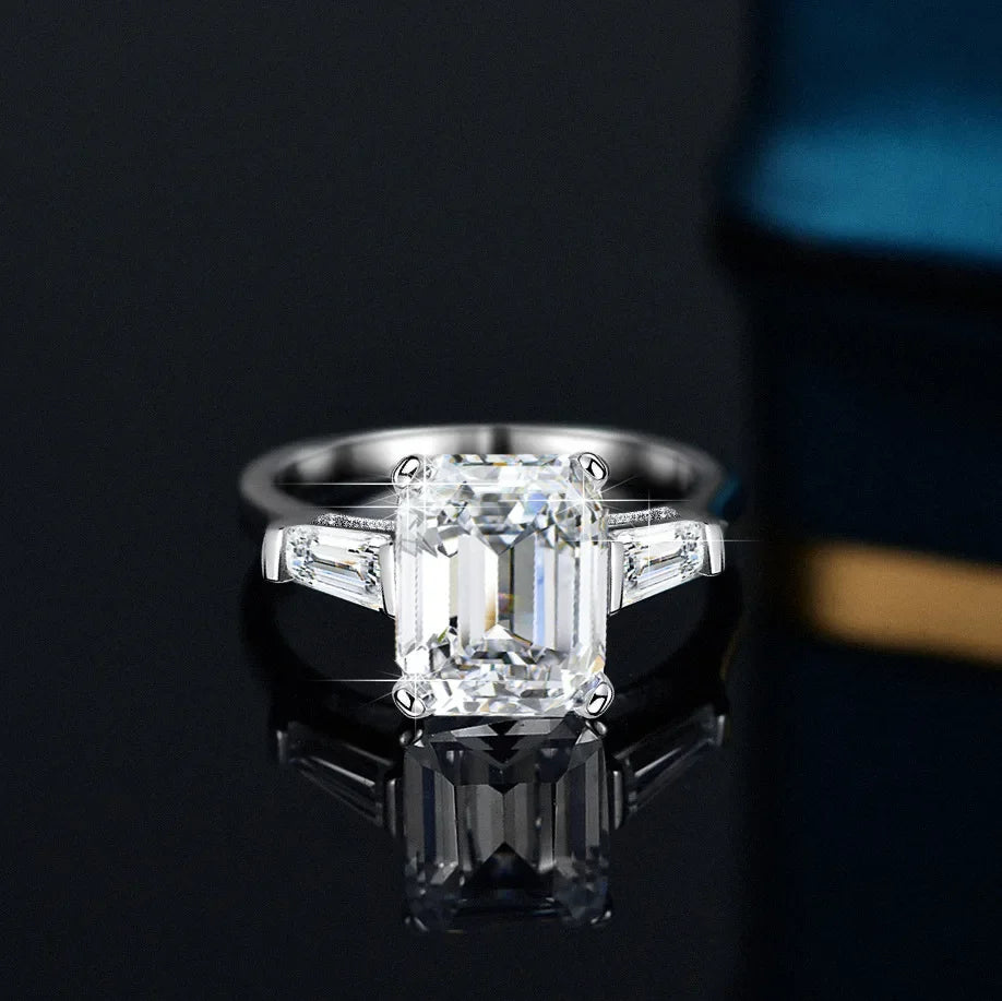 4.0 CT Emerald Cut Moissanite Diamond Platinum Engagement Ring-Black Diamonds New York