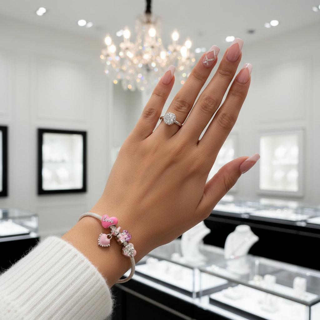 Pink Heart Love with Bow-knot Charm-Black Diamonds New York