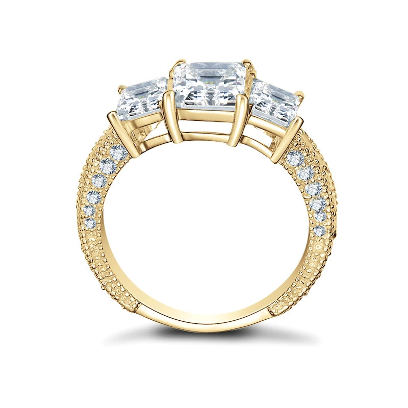 10K Yellow Gold Three Stone Moissanite Diamond Engagement Ring-Black Diamonds New York