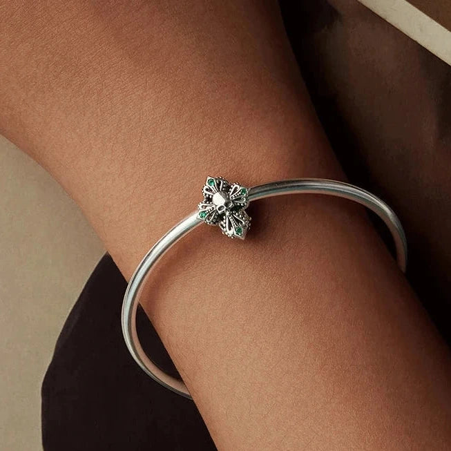 Skull Cross with Green Stones Charm-Black Diamonds New York