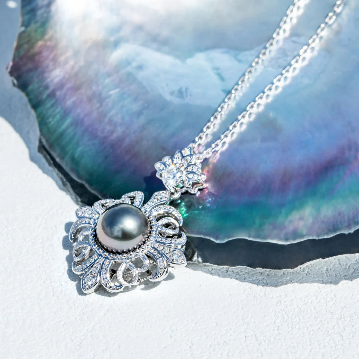 Black Tahitian Seawater Pearl Necklace with Diamond-Black Diamonds New York