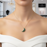 Moon Shaped Moss Agate Necklace-Black Diamonds New York