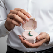 Moon Shaped Moss Agate Necklace-Black Diamonds New York