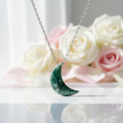 Moon Shaped Moss Agate Necklace-Black Diamonds New York