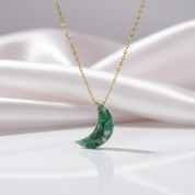Moon Shaped Moss Agate Necklace-Black Diamonds New York