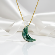 Moon Shaped Moss Agate Necklace-Black Diamonds New York