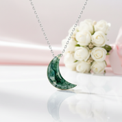 Moon Shaped Moss Agate Necklace-Black Diamonds New York