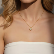 18k Gold Overlay Four-Leaf Clover Certified Moissanite Necklaces-Black Diamonds New York