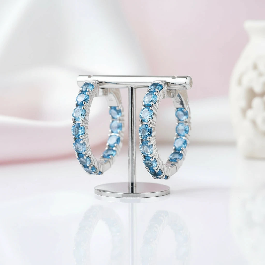 Classic Natural Gemstone Hoop Earrings-Black Diamonds New York