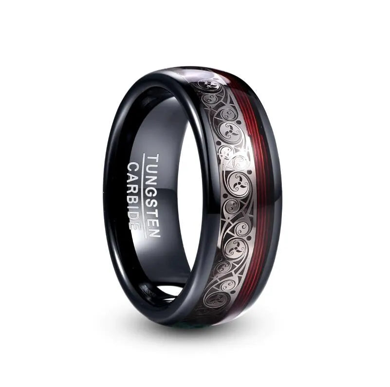 8mm Black Tungsten Wedding Band with Spiral & Red String Inlay-Black Diamonds New York
