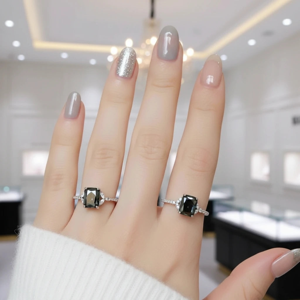 Moss Agate Engagement Ring-Black Diamonds New York