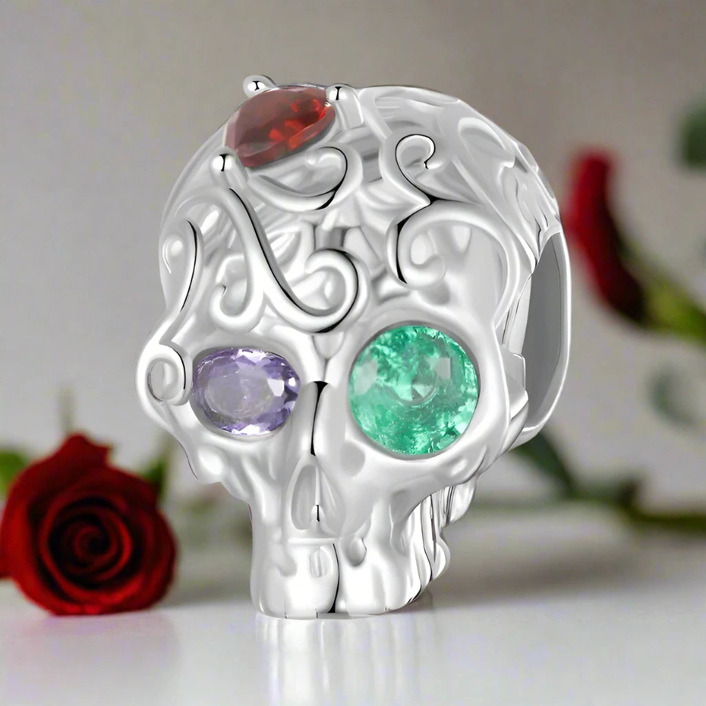 Vintage Patterned Skull Charm-Black Diamonds New York