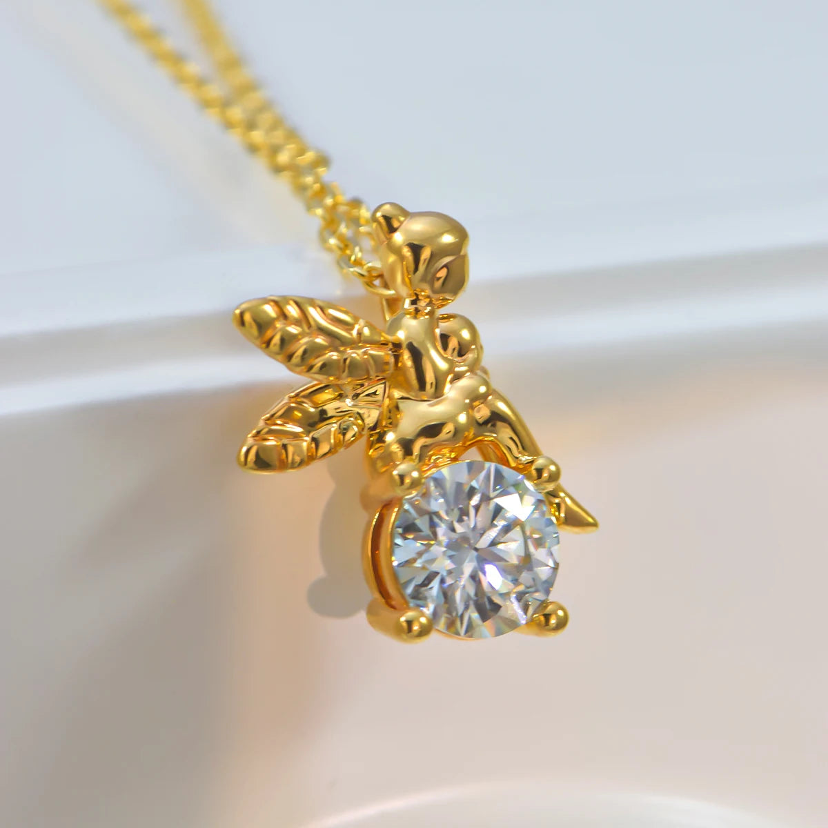 1.0 Ct Round Moissanite Tinkerbell Pendant Necklace-Black Diamonds New York
