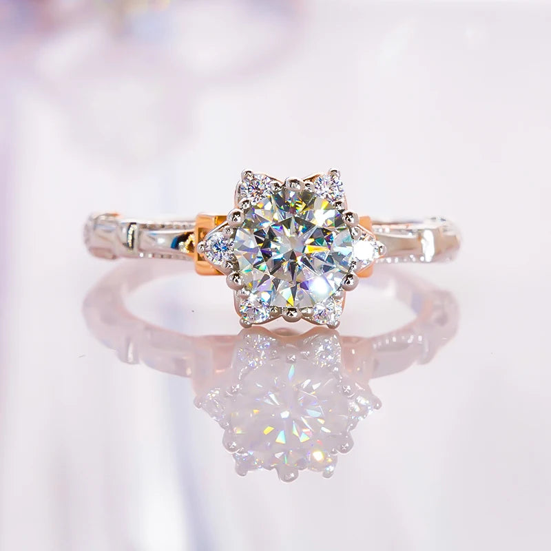 1.0 Ct Round Diamond Flower Engagement Ring-Black Diamonds New York