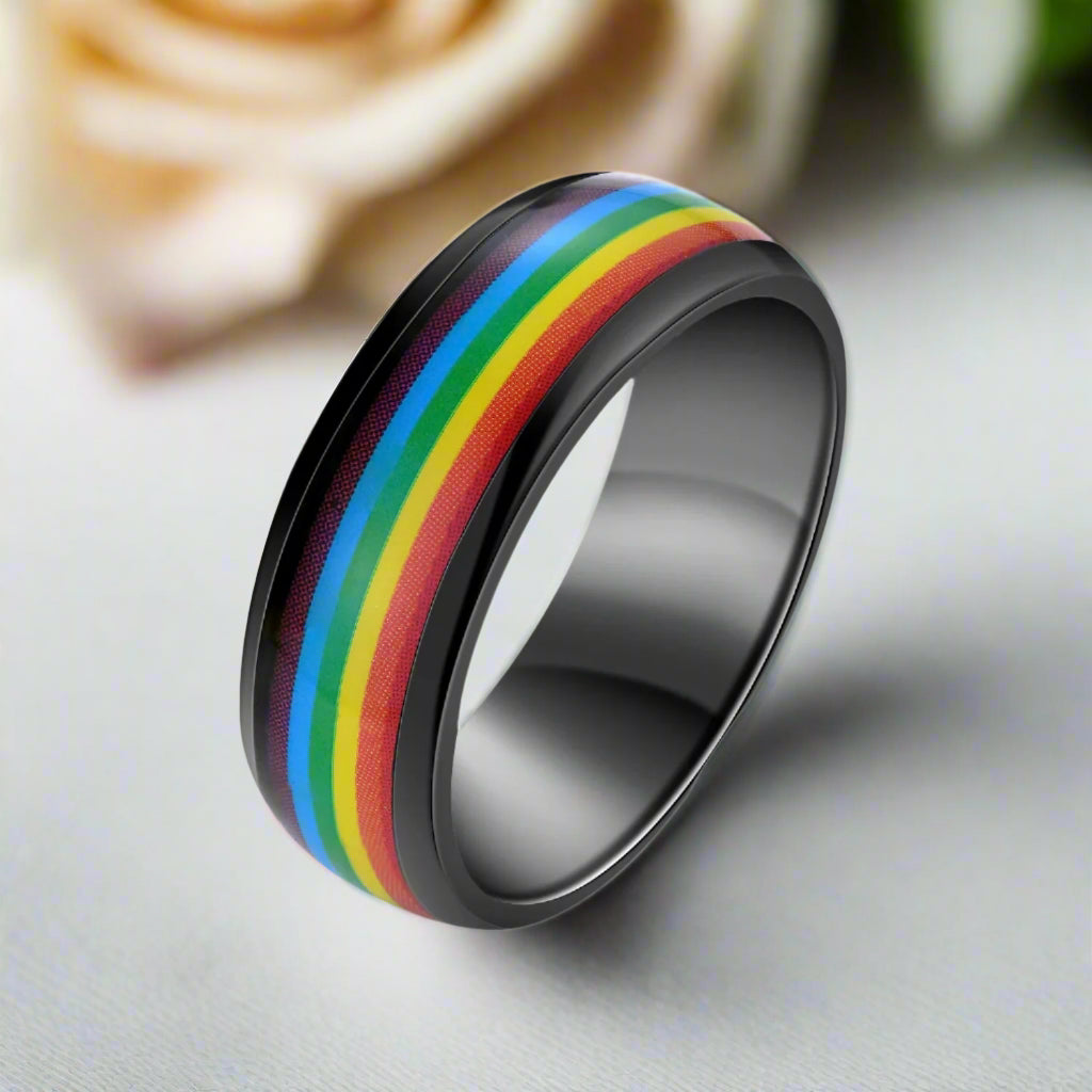 Rainbow 8mm Tungsten Carbide Men's Ring-Black Diamonds New York