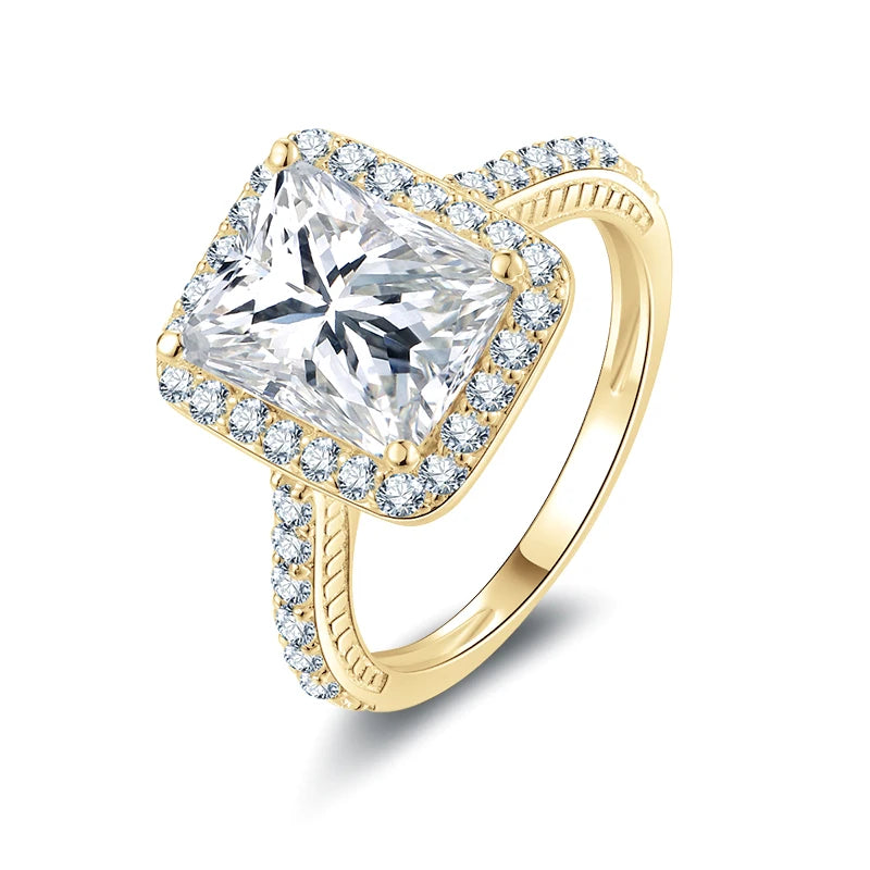 10K Solid Gold Radiant Cut Moissanite Halo Engagement Ring-Black Diamonds New York