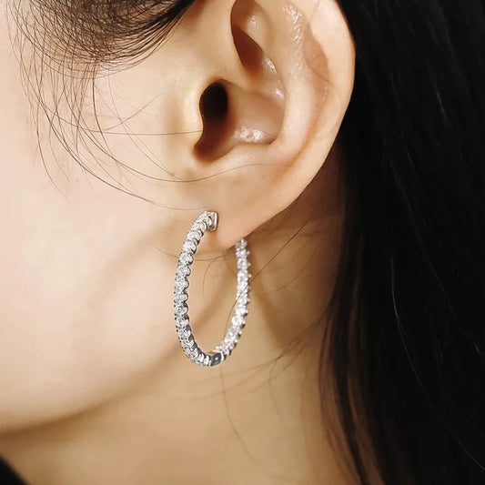 2mm Round Cut Full Moissanite Hoop Earrings-Black Diamonds New York