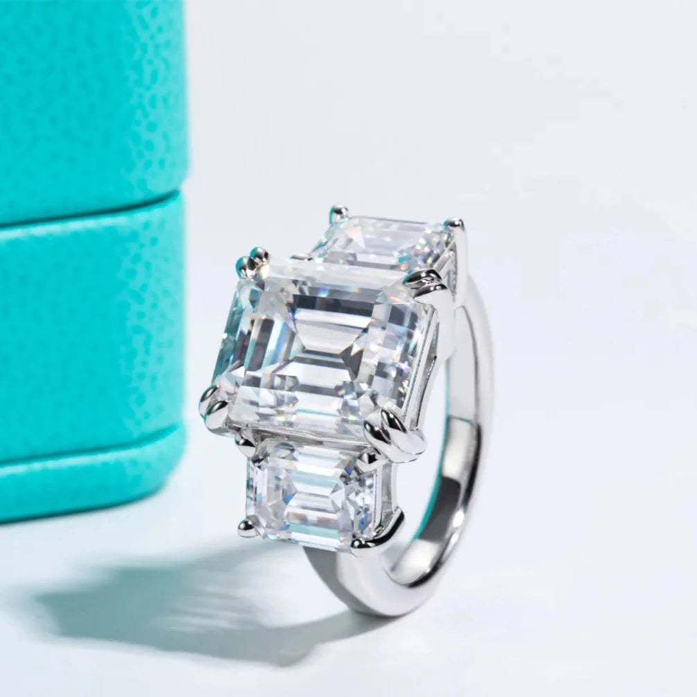 Emerald Cut Diamond 3 Stone Engagement Ring-Black Diamonds New York