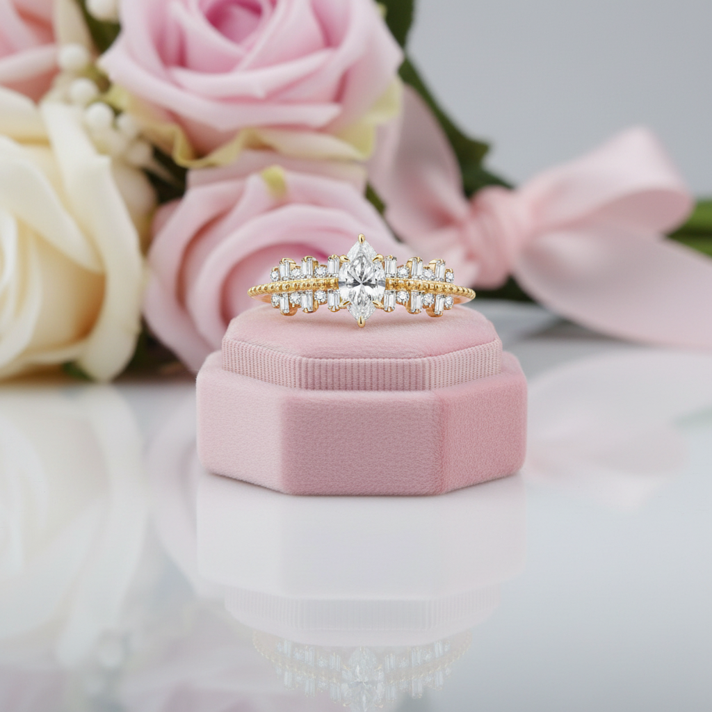 Classic Marquise-cut Diamond Option Engagement Ring-Black Diamonds New York