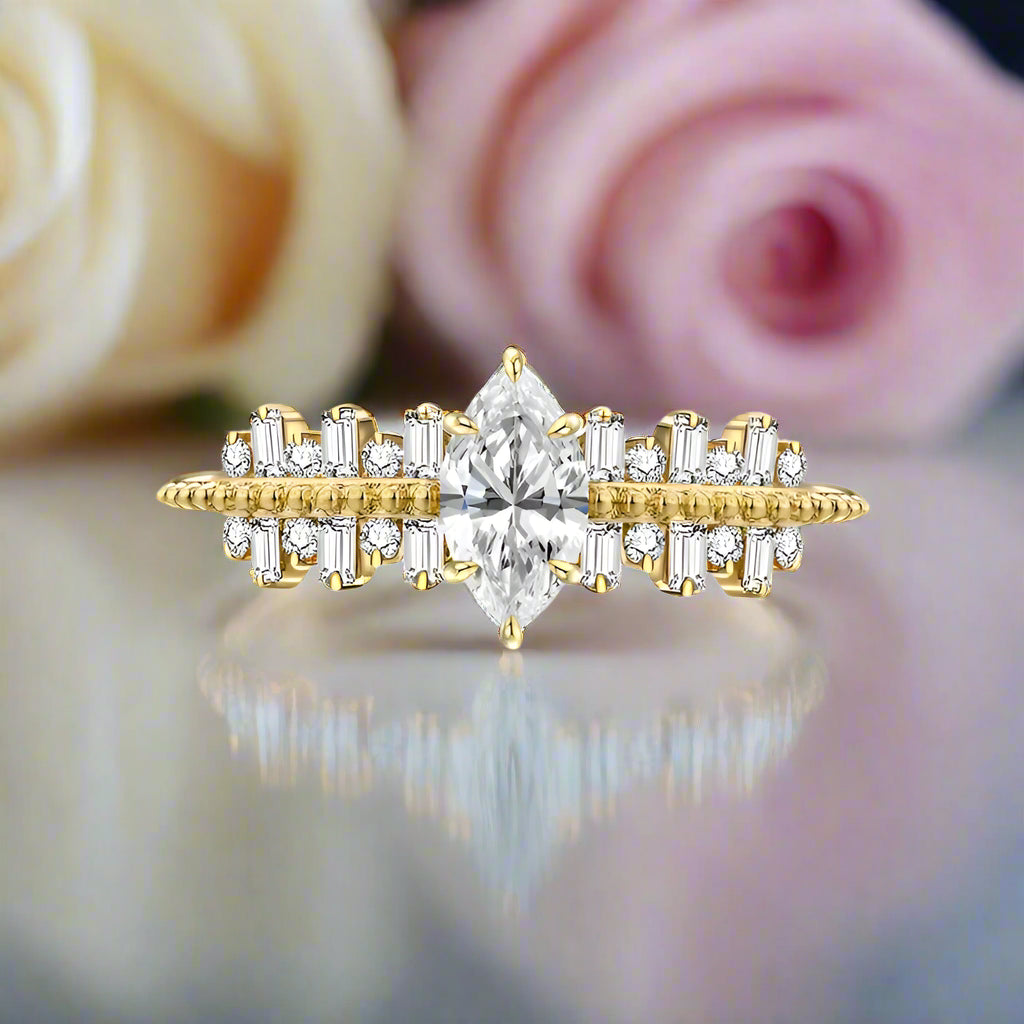 Classic Marquise-cut Diamond Engagement Ring-Black Diamonds New York