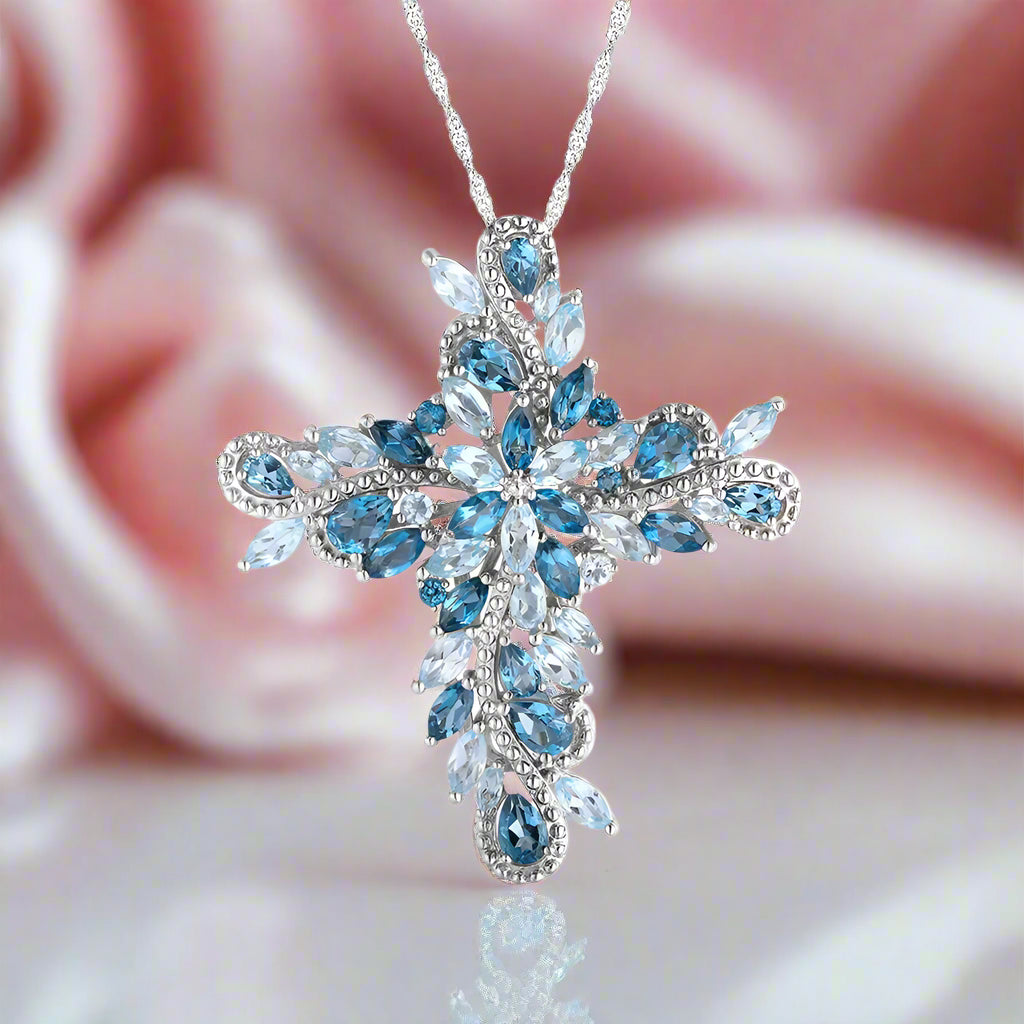 Marquise-cut Natural Blue Topaz and Amethyst Icy Necklace-Black Diamonds New York