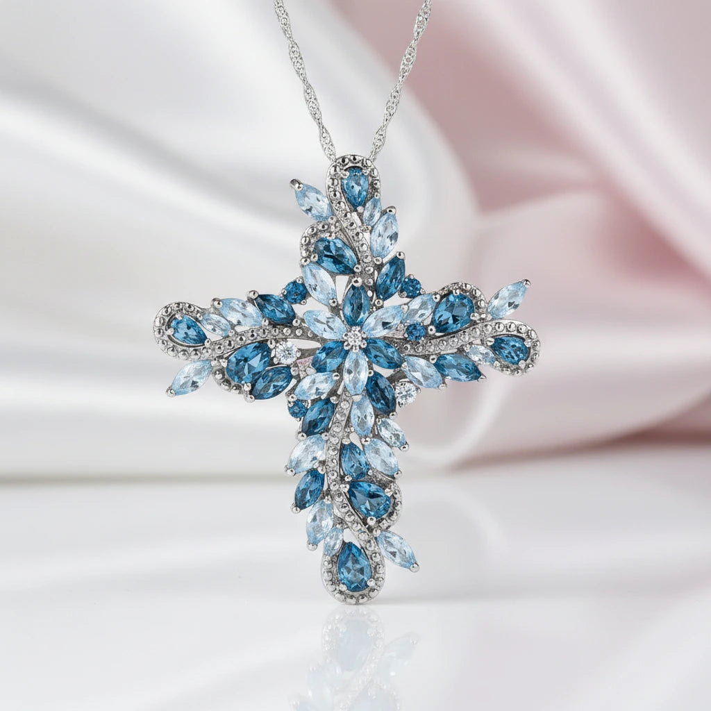 Marquise-cut Blue Topaz and Amethyst Icy Necklace-Black Diamonds New York