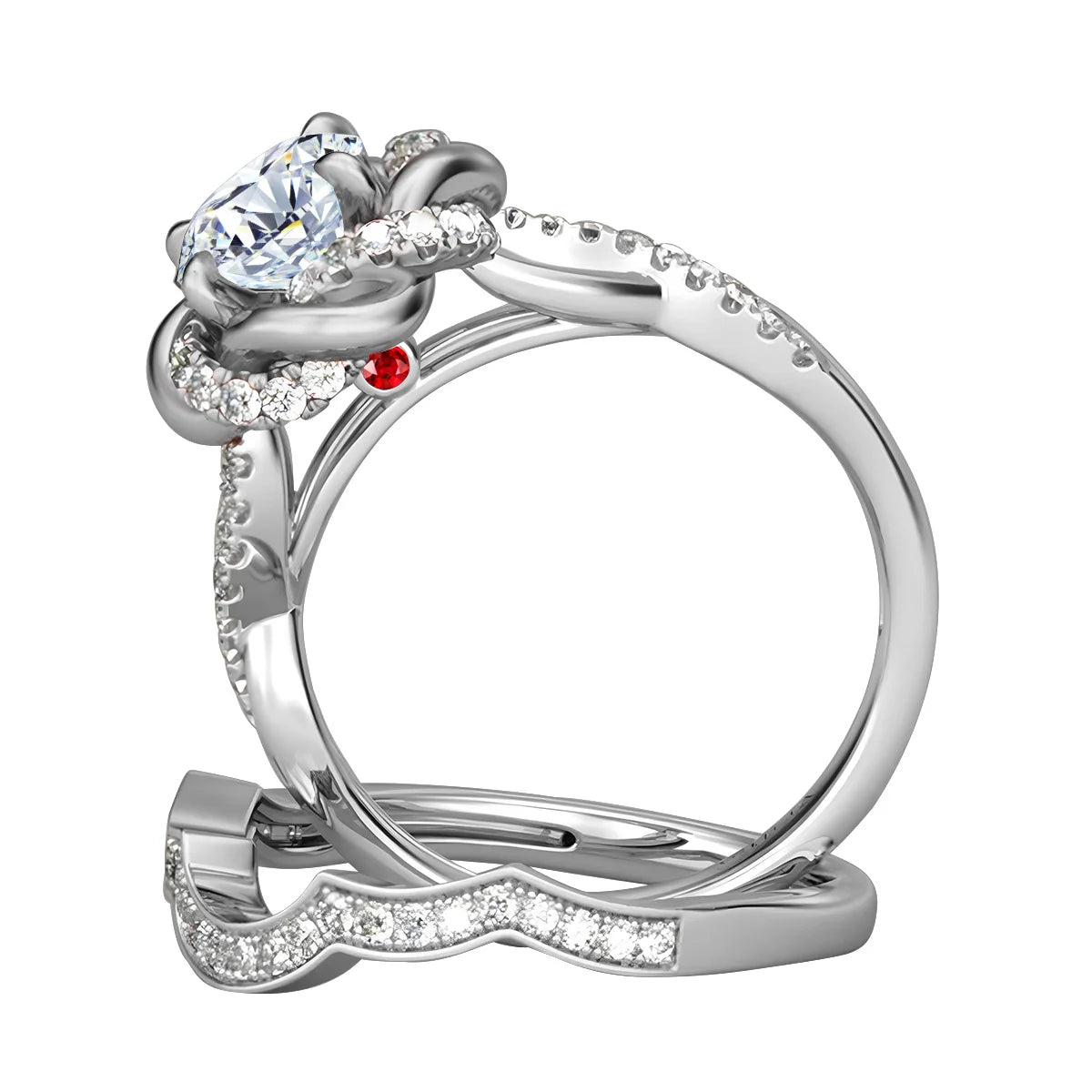 3.0 Ct Round Moissanite Twist Floral Engagement Ring Set-Black Diamonds New York