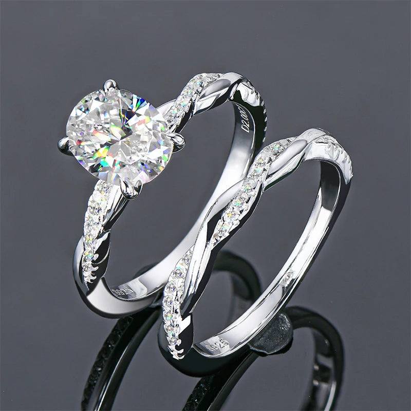 2.0 Ct Oval Cut Moissanite Twisted Engagement Ring Set-Black Diamonds New York