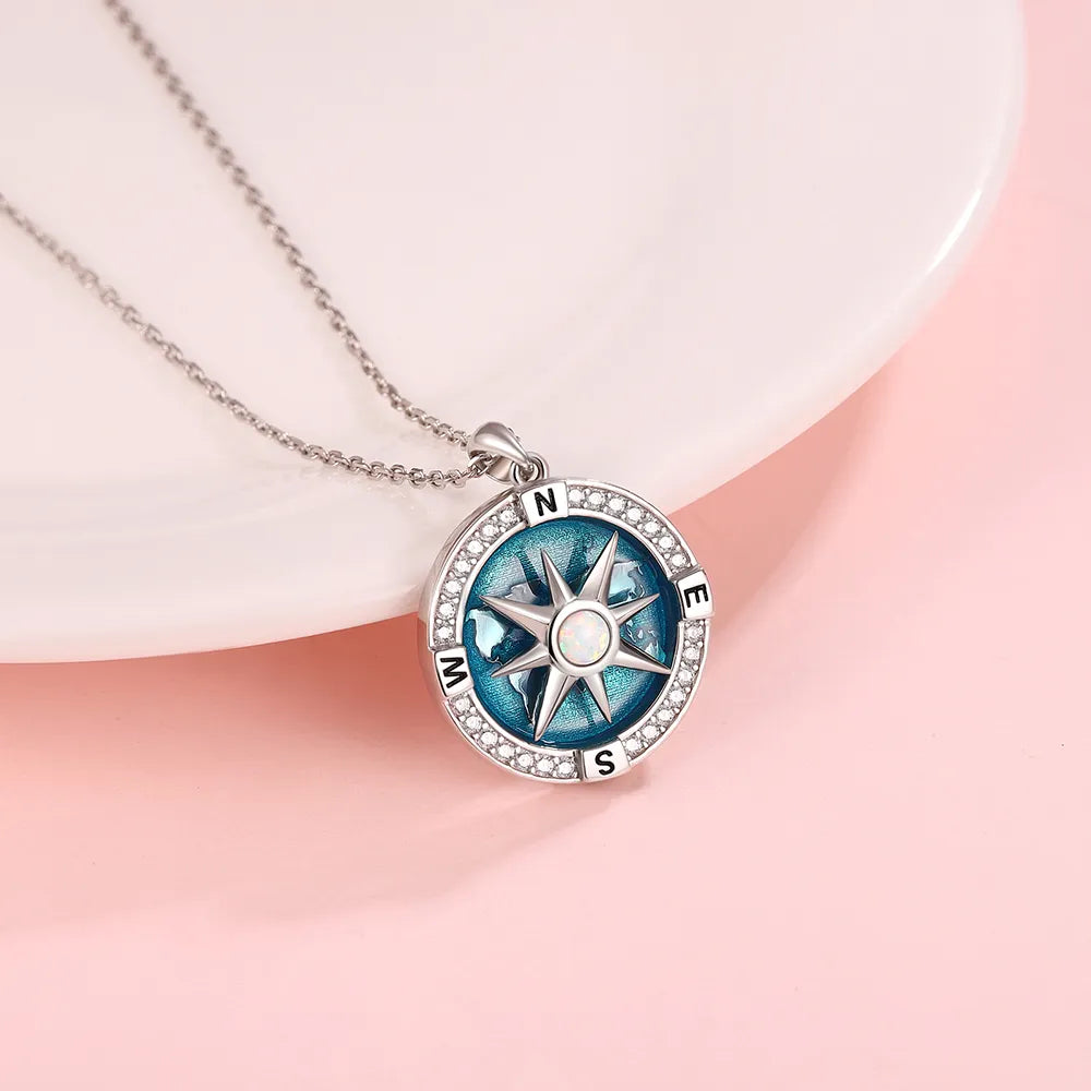 Rotatable Compass Necklace With Opal Stone-Black Diamonds New York