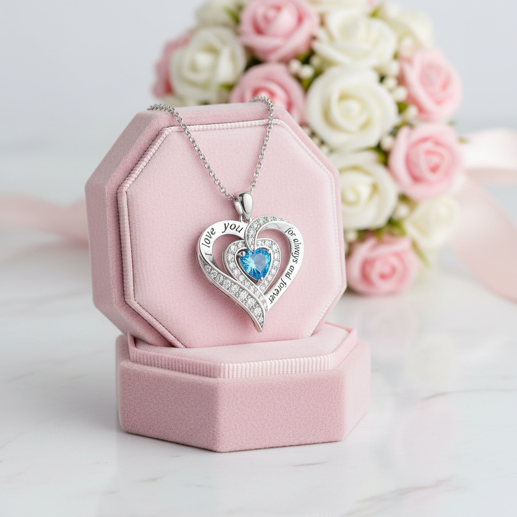 Heart-cut Gemstone I Love You Engraved Heart-shaped Birthstone Necklace-Black Diamonds New York