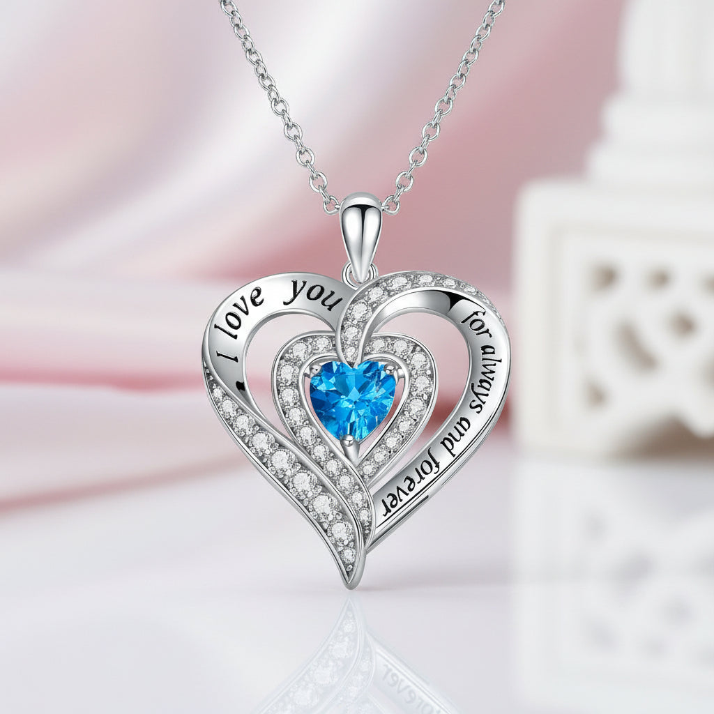 Heart-cut Gemstone I Love You Engraved Heart-shaped Birthstone Necklace-Black Diamonds New York