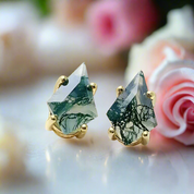 Kite Shaped Green Moss Agate Earrings-Black Diamonds New York