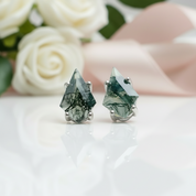 Kite Shaped Green Moss Agate Earrings-Black Diamonds New York